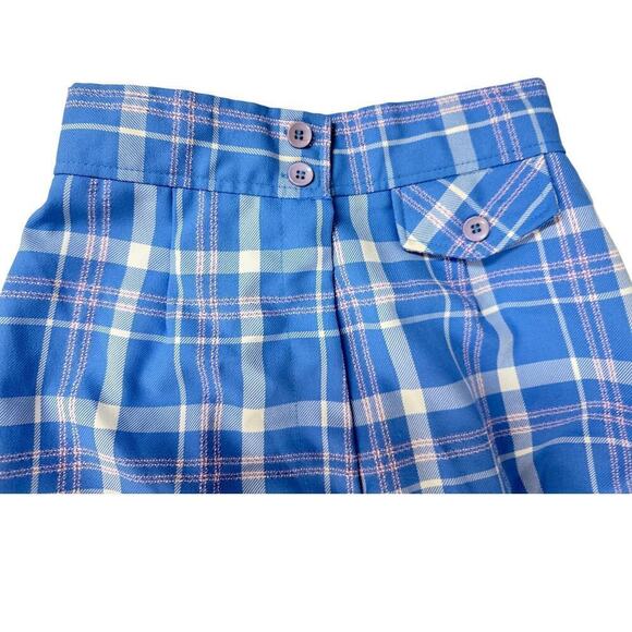 VTG 1970s Miss K 100% Polyester Blue Plaid Wide Leg Cuffed Pants Women XS 25x28 - Picture 4 of 5